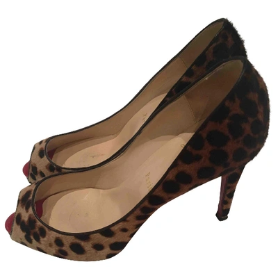 Pre-owned Christian Louboutin Pony-style Calfskin Heels In Brown