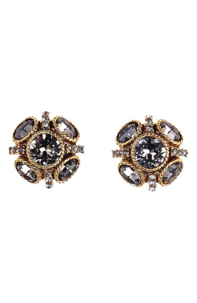 Oscar De La Renta Classic Crystal Button Earrings In Black Diamond