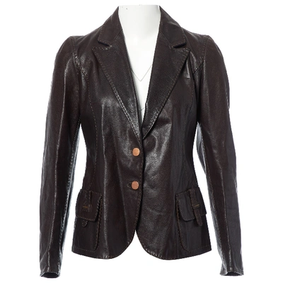 Pre-owned Fendi Leather Biker Jacket In Brown