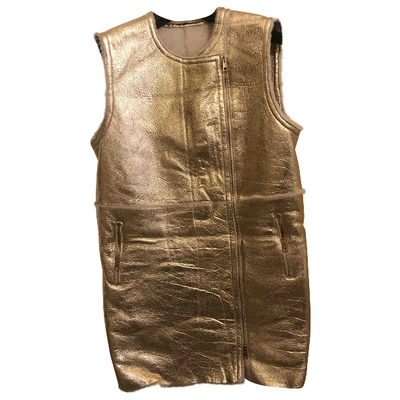 Pre-owned P.a.r.o.s.h Leather Cardi Coat In Gold