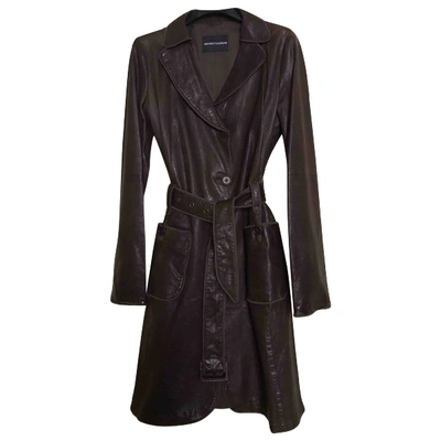 Pre-owned Emporio Armani Leather Trench Coat In Brown