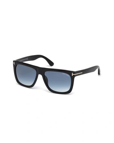 Tom Ford Morgan Thick Square Acetate Sunglasses, Black/blue