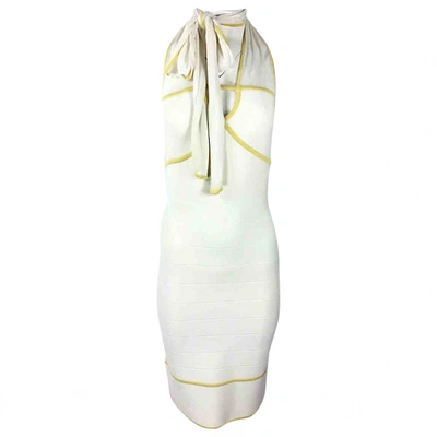 Pre-owned Herve Leger Mid-length Dress In Ecru