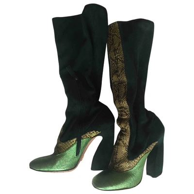 Pre-owned Prada Green Suede Boots