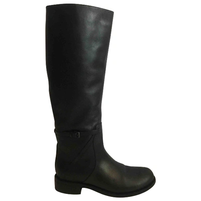 Pre-owned Bottega Veneta Leather Riding Boots In Anthracite