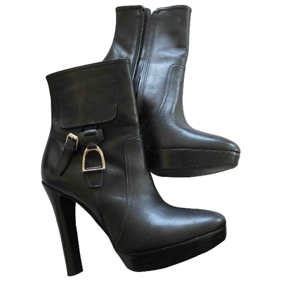 Pre-owned Ralph Lauren Leather Ankle Boots In Black