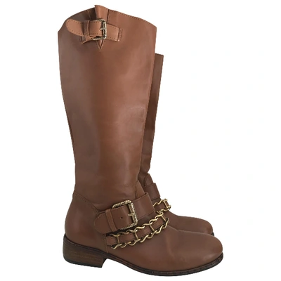Pre-owned Just Cavalli Leather Riding Boots In Camel