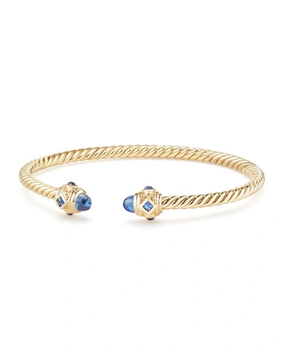 David Yurman 18k Gold Renaissance Cablespira Bangle Bracelet W/ Sapphires In Blue/gold