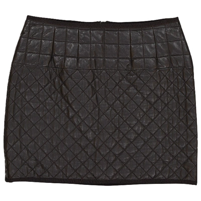 Pre-owned Paule Ka Leather Mini Skirt In Brown