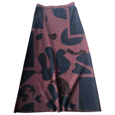 Pre-owned Pinko Wool Maxi Skirt In Burgundy