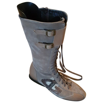 Pre-owned Alberto Guardiani Leather Boots In Beige
