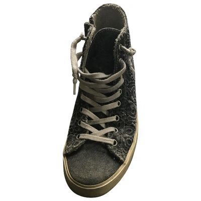 Pre-owned Leather Crown Cloth Trainers In Grey