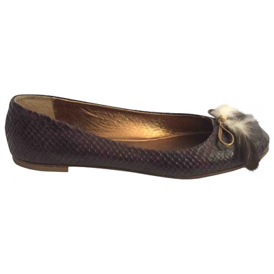 Pre-owned Roberto Cavalli Leather Ballet Flats In Purple