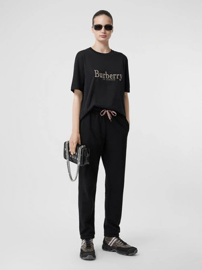 Burberry Embroidered Archive Logo Cotton T-shirt In Black | ModeSens