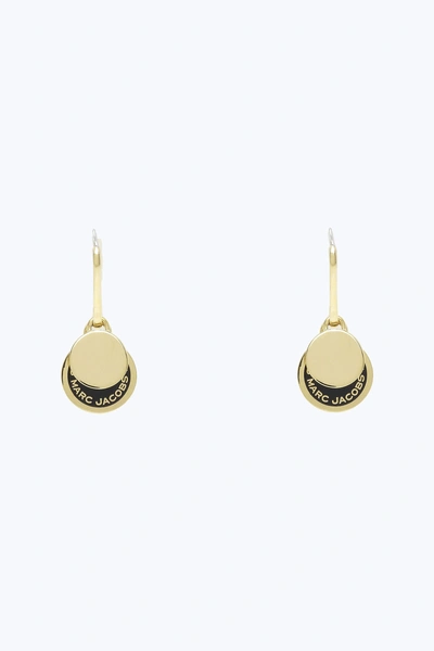 Marc Jacobs Enamel Logo Disc Drop Earrings In Black/ Gold