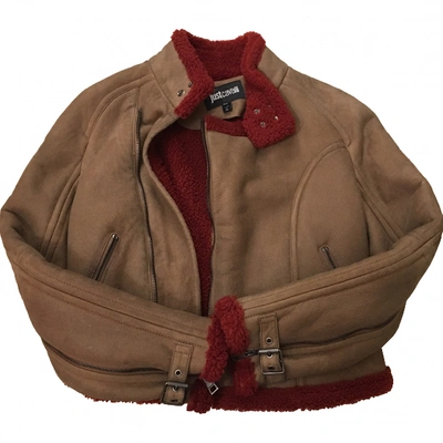 Pre-owned Just Cavalli Leather Biker Jacket In Camel
