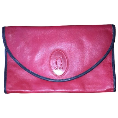Pre-owned Cartier Marcello Leather Clutch Bag In Red