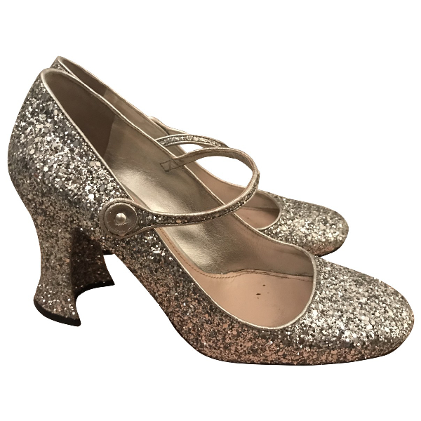 miu miu silver glitter heels