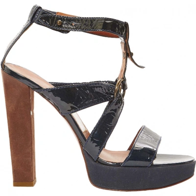 Pre-owned Lanvin Patent Leather Sandals In Navy
