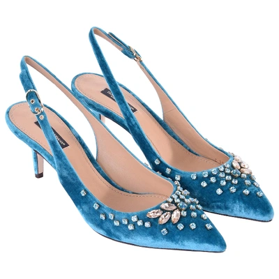 Pre-owned Dolce & Gabbana Blue Velvet Heels