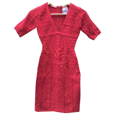 Pre-owned Herve Leger Mini Dress In Red