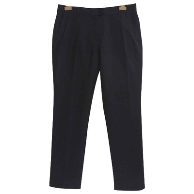 Pre-owned Brunello Cucinelli Leather Trousers In Navy