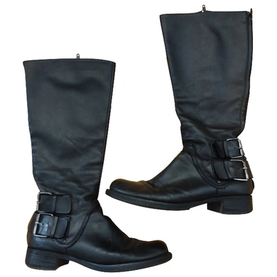 Pre-owned Janet & Janet Leather Biker Boots In Black