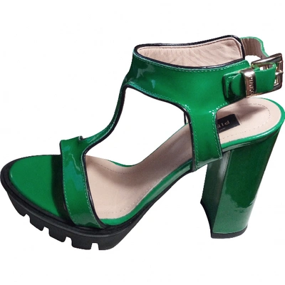 Pre-owned Pinko Green Patent Leather Sandals