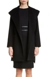 Max Mara Rialto Camel Hair Belted Short Hooded Coat In Black