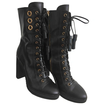 Pre-owned Tod's Leather Lace Up Boots In Black