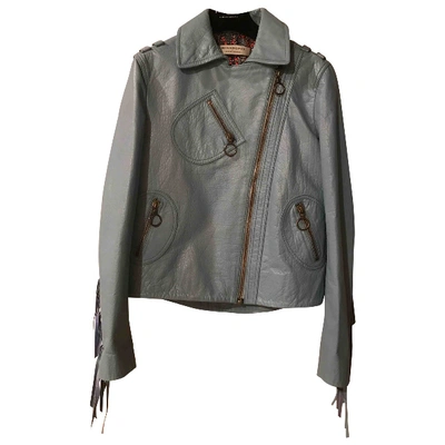 Pre-owned Philosophy Di Lorenzo Serafini Leather Biker Jacket In Turquoise