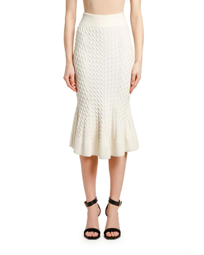 Alexander Mcqueen Cable Knit Pencil Skirt In Ivory