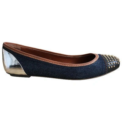 Pre-owned Sergio Rossi Leather Ballet Flats In Blue