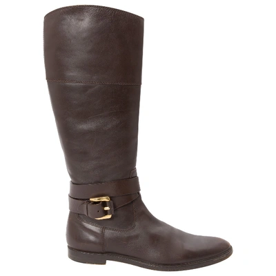 Pre-owned Burberry Leather Riding Boots In Brown