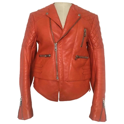 Pre-owned Balenciaga Leather Biker Jacket In Orange