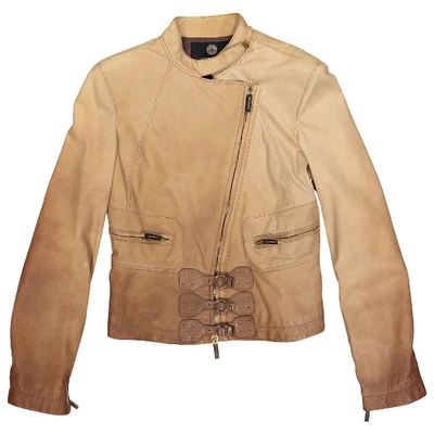 Pre-owned Versace Leather Jacket In Beige