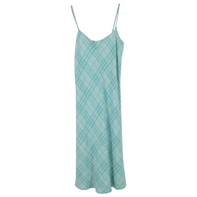 Pre-owned Burberry Linen Mid-length Dress In Turquoise