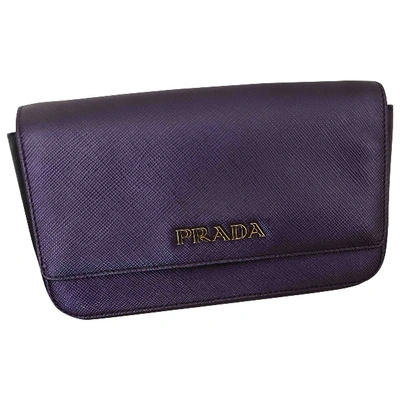 Pre-owned Prada Leather Clutch Bag In Purple