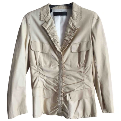 Pre-owned Donna Karan Leather Jacket In Ecru