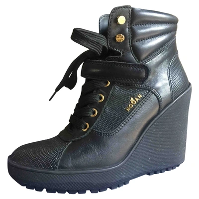 Pre-owned Hogan Leather Ankle Boots In Black