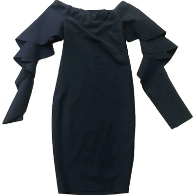 Pre-owned Off-white Wool Mid-length Dress In Navy