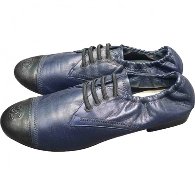 Pre-owned Chanel Leather Lace Ups In Blue