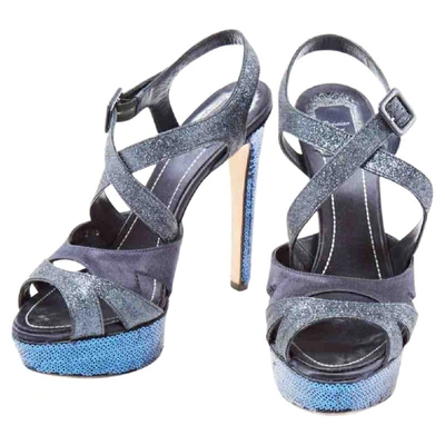 Pre-owned Dior Glitter Sandals In Blue