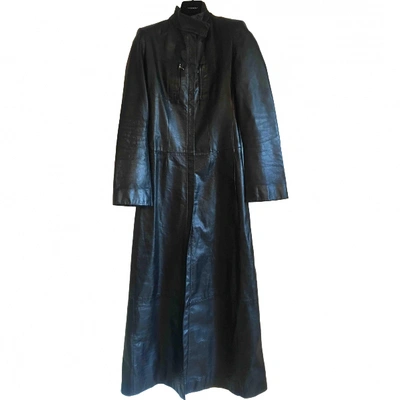 Pre-owned Kenzo Leather Coat In Black
