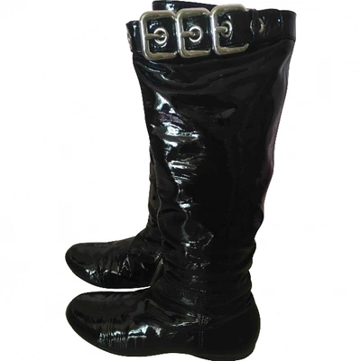 Pre-owned Miu Miu Patent Leather Riding Boots In Black