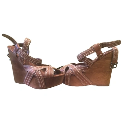 Pre-owned Miu Miu Leather Sandals In Brown