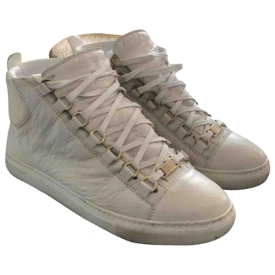 Pre-owned Balenciaga Leather Trainers In Beige