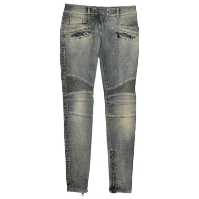 Pre-owned Balmain Blue Cotton - Elasthane Jeans