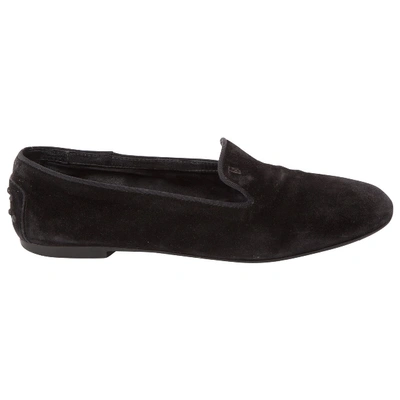 Pre-owned Tod's Velvet Flats In Black