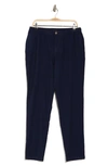 14th & Union Elastic Waist Linen Blend Trim Fit Pants In Navy Maritime